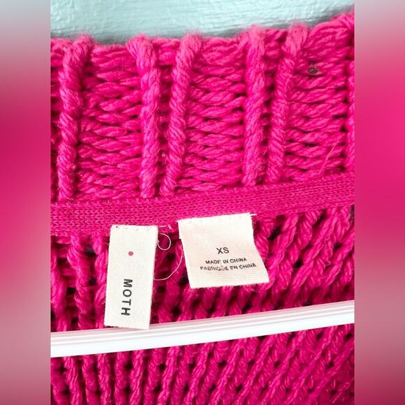 Anthropologie moth pink cardigan open front chunky knit cute girly bright summer - Picture 3 of 7